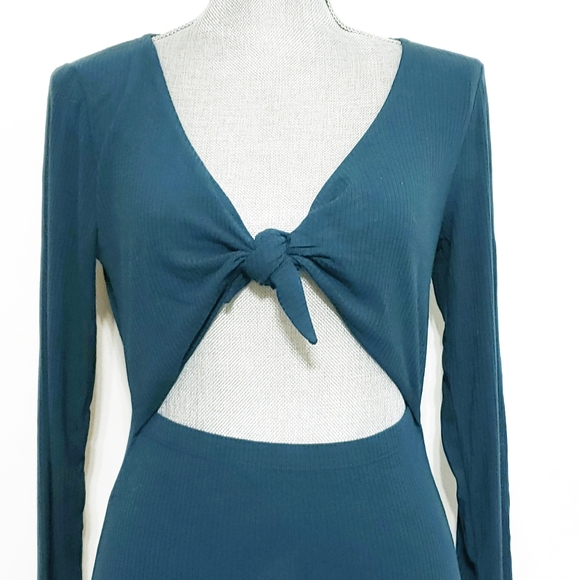 NEW Intermix Teal Leonie Tie Front Ribbed Dress - Picture 5 of 6